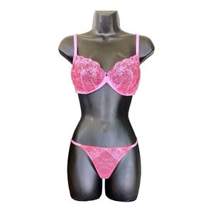 NWT 3 Piece Pink Lace Sexy Little Things Bra and Panty with Matching Garter